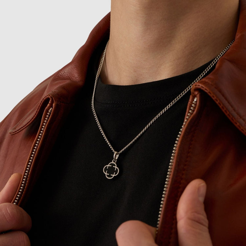 Onyx Clover Stone Pendant (Silver)