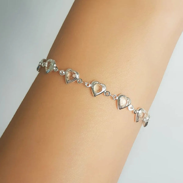 Silver Plated Crystal Heart Bracelet