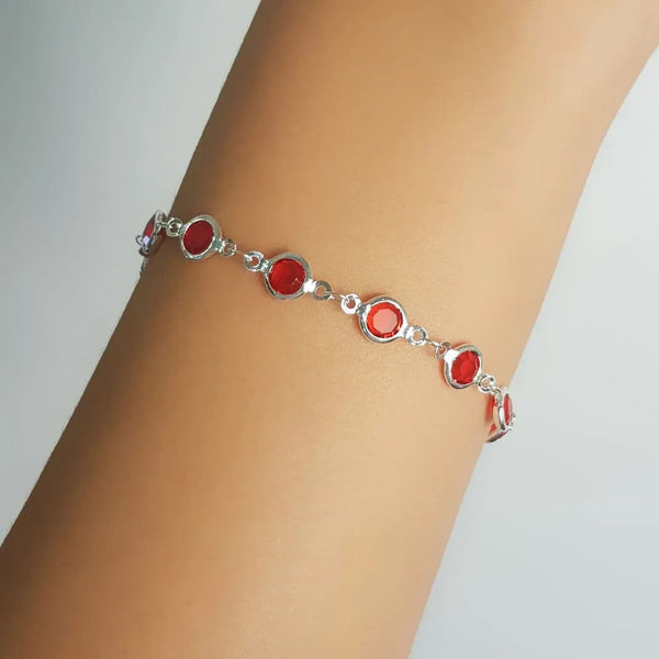 Round Ruby Crystal Bracelet Silver Plated