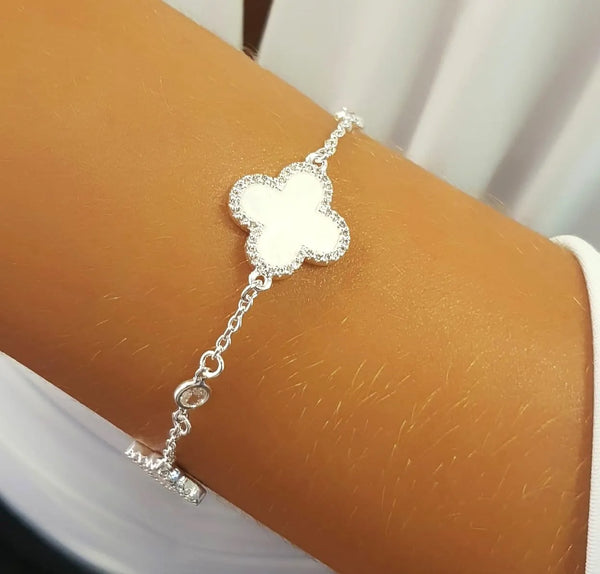 Flower Petals Bracelet Mother of Pearl with Light Point Silver Plated