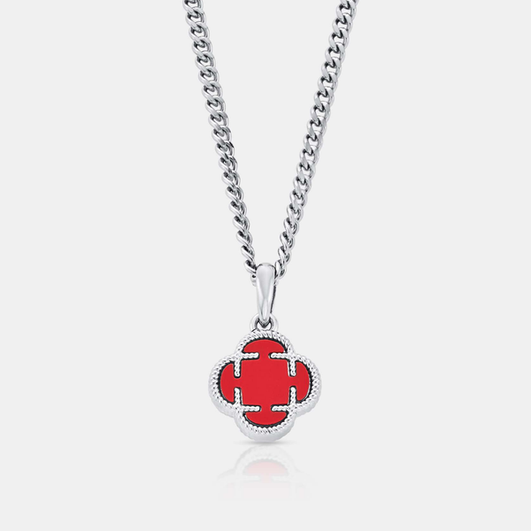 Light Red Clover Stone Pendant (Silver)