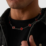Light Red Clover Stone Necklace (Silver)